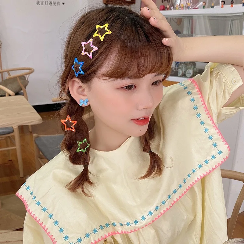 Colorful Star BB Hairclips Girls Y2K Cute Star Barrettes Women Simple Metal Snap Clip Headdress Hair Jewelry Accessories 2-10Pcs