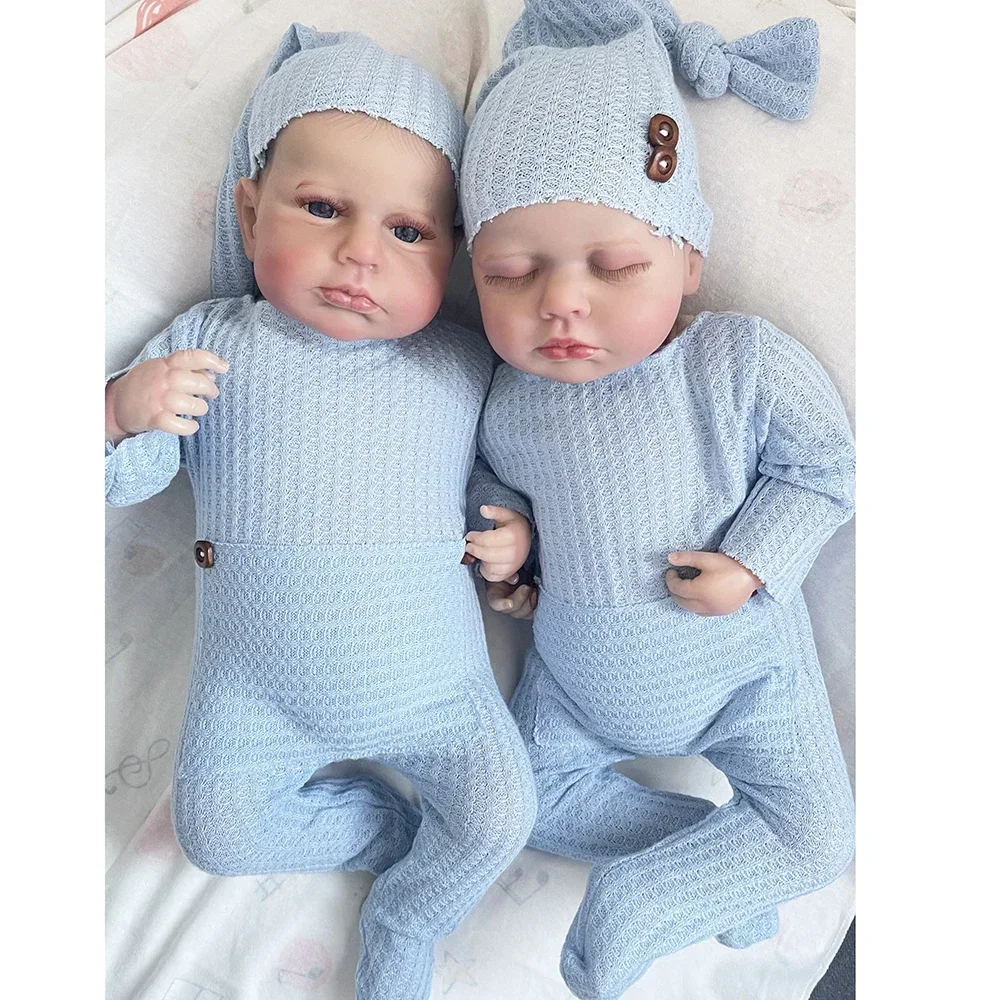 Levensechte Loulou herboren pop 19 inch open/dichte ogen, zachte aanraking, 3D-huid, handgetekende haar geschilderde kunst cadeaupop