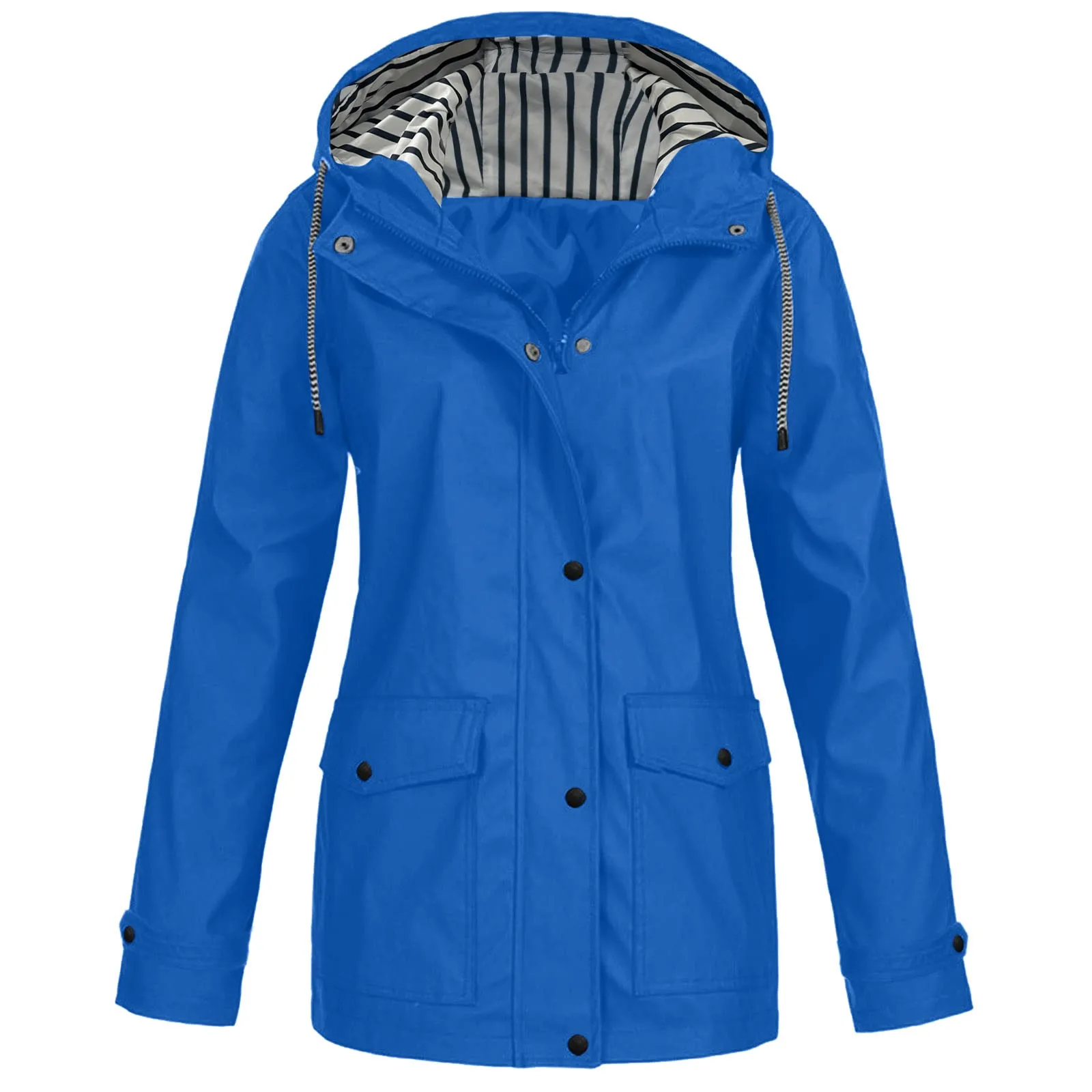 Chaqueta de lluvia ligera para mujer, impermeable, cortavientos con capucha, chaquetas con cordón, otoño, primavera