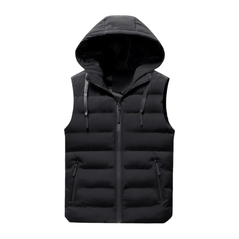 

Men Vest Jacket Hooded Slim Fit Fluffy Filling Autumn Winter Cotton Padded Sleeveless Jacket Male Work Waistcoat Streetwear