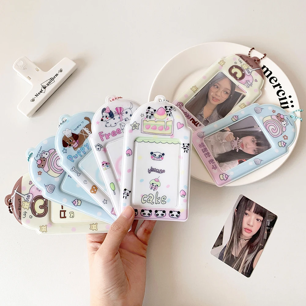 Cute Puppies Photocard Holder Keychain,Kawaii Dog Photo Frame ID Badge Holder PVC Cartoon Animal Photo Card Holder