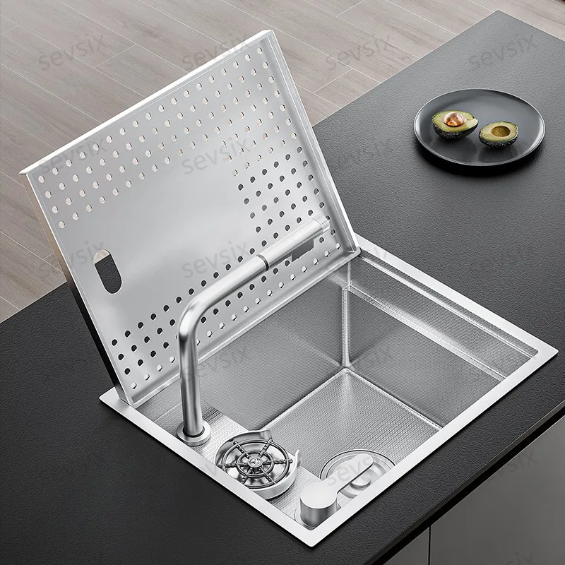 Stainless Steel 5240 Kitchen Sink with Pull-Out Faucet & Drainer Board, Modern Design for Easy Cleaning & Food Prep