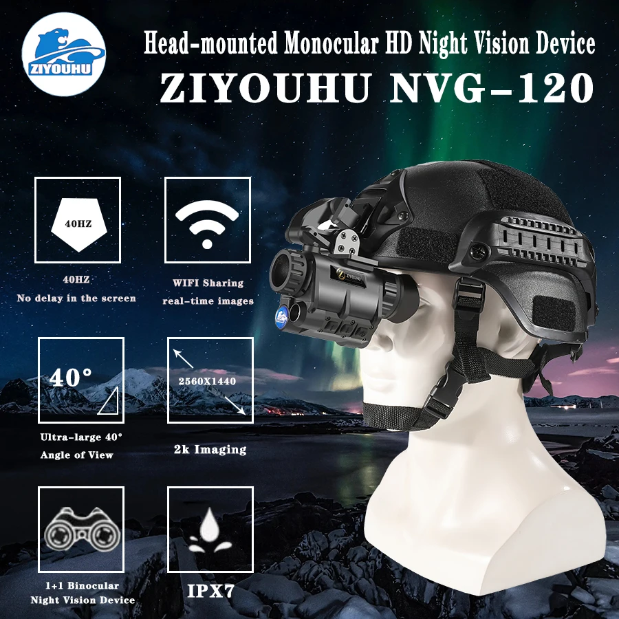 ZIYOUHU-Head-Mounted Hunting Monocular, Night Vision NVG-120, 1-4X Zoom, 1080P, 4 Imaging Night, Tactical Equipment, New