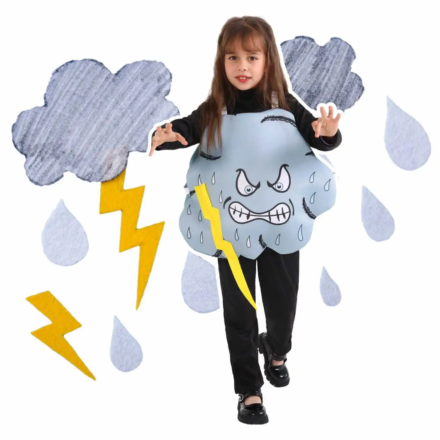 

Kids Thunderstorm Thunder Rain Weather Funny Jumpsuit Halloween Cosplay Costume Children Party Roles Playing Dress Up Outfits