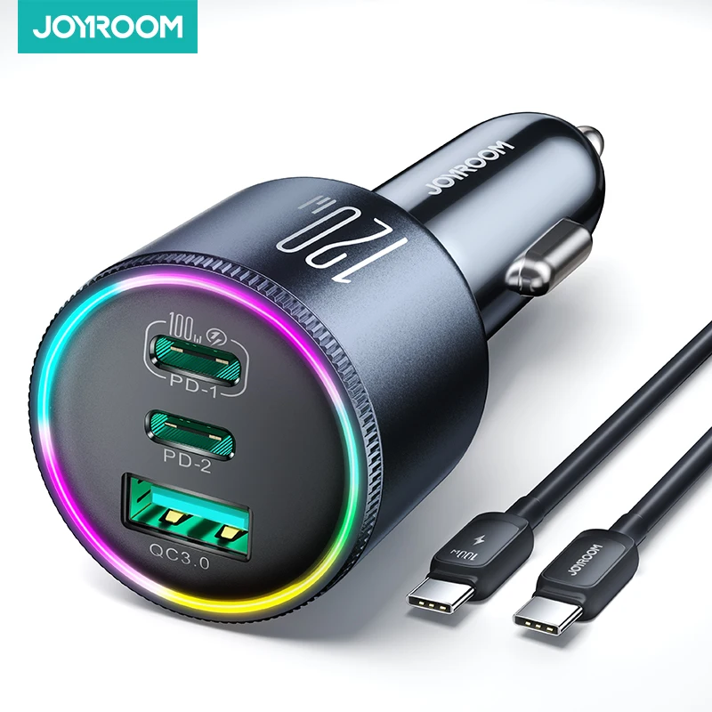 120W Car Charger USB C for iPhone 15 Pro, JOYROOM 3 Port Super Fast Car Charger Adapter PD 100W&35W QC 4.0 Car Phone Charger