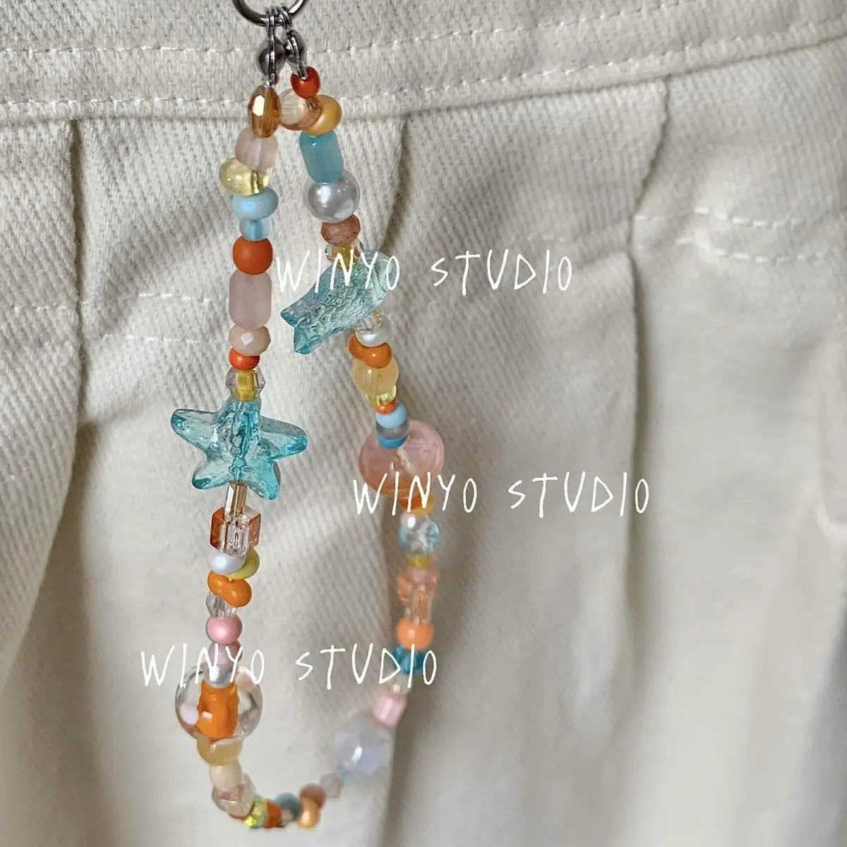 Kawaii Seaside Orange Sonnenuntergang Handy Charm Strap CCD Kamera Karte Anhänger DIY Perlen handgemachte Schlüsselband Handy Lanyard – Detail 2