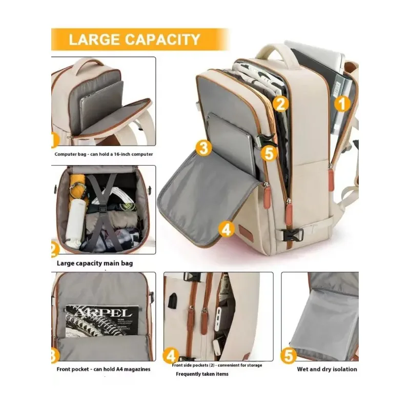 Travel Backpack 40x20x30 Cabin Plane Waterproof Expandable Weekender Laptop With USB Port Ryanair Carry-On Women Men Backpack