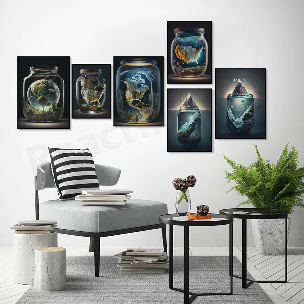 Globe in a Jar print, Ocean in a Jar print, unique artistic abstract print, Ocean print, modern art home decor poster