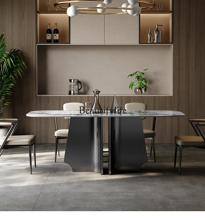 Stone Plate Dining Table Rectangular Italian Minimalist Home Modern Dining Tables and Chairs Set