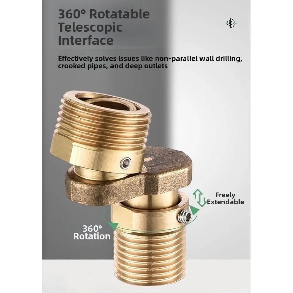 360° Rotatable Eccentric Screw Corner Universal Copper Foot Curved Faucet Adapter Thickened Flexible Wall Mounted Adapter