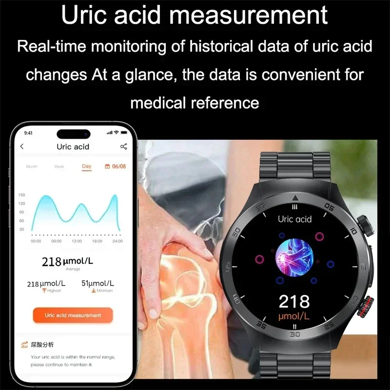 2024 New AI Medical Diagnosis Smart Watch Men,Bluetooth Call,Non-invasive Blood Glucose lipid,Uric Acid,Heart Rate, Smartwatch