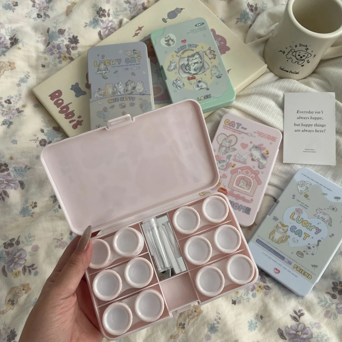 حاوية العدسات اللاصقة عالية الاستئناف البصري القطط طباعة صندوق العدسات اللاصقة علبة العدسات اللاصقة رائعة لتصحيح جمال السفر