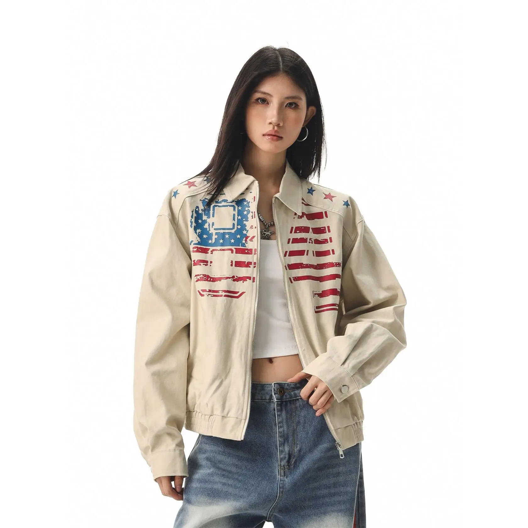 Early Autumn American Retro Zipper Hoodie Loose Street Style Personality Cross-Border Baseball Jacket Women's Premium Fashion