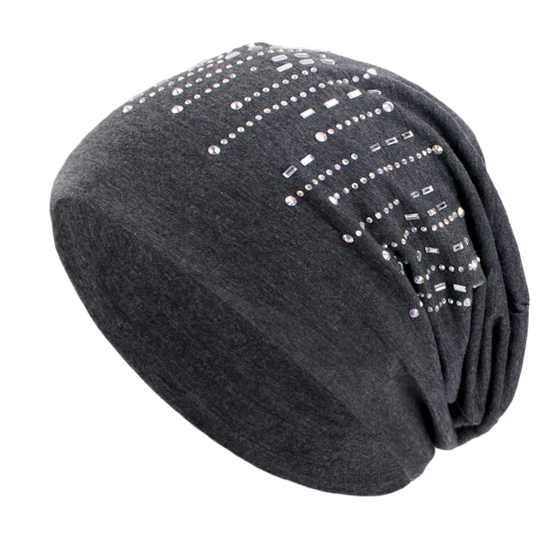 New Women Rhinestone Beaded Slouchy Beanie Hats Chemo Caps Cancer Headwear Skull Cap Unisex Windproof Casual Warm Hat