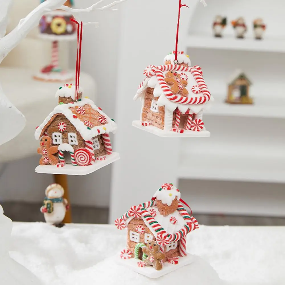 Topper per albero di casa di pan di zenzero Illumina mini ornamenti per la casa di pan di zenzero Casa di caramelle di fiaba di argilla morbida per l'albero di Natale