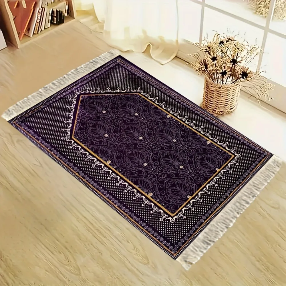 VIKAMA Islamic Prayer Rug Mat, Washable Boho Print Travel Suede Muslim Carpet For Salat, Eid Gift, Portable Foldable Worship Mat