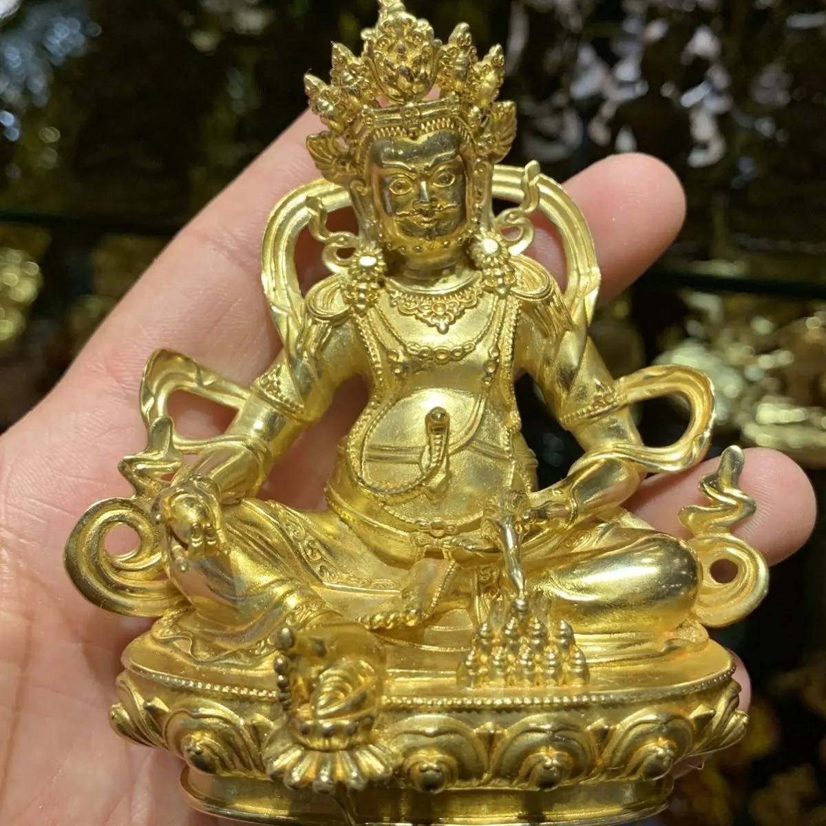 Tibetan Yellow God of Wealth 3 inches pure copper full gilt Buddha statue height 10cm Seiko bronze statue ornament Manjushri Bod