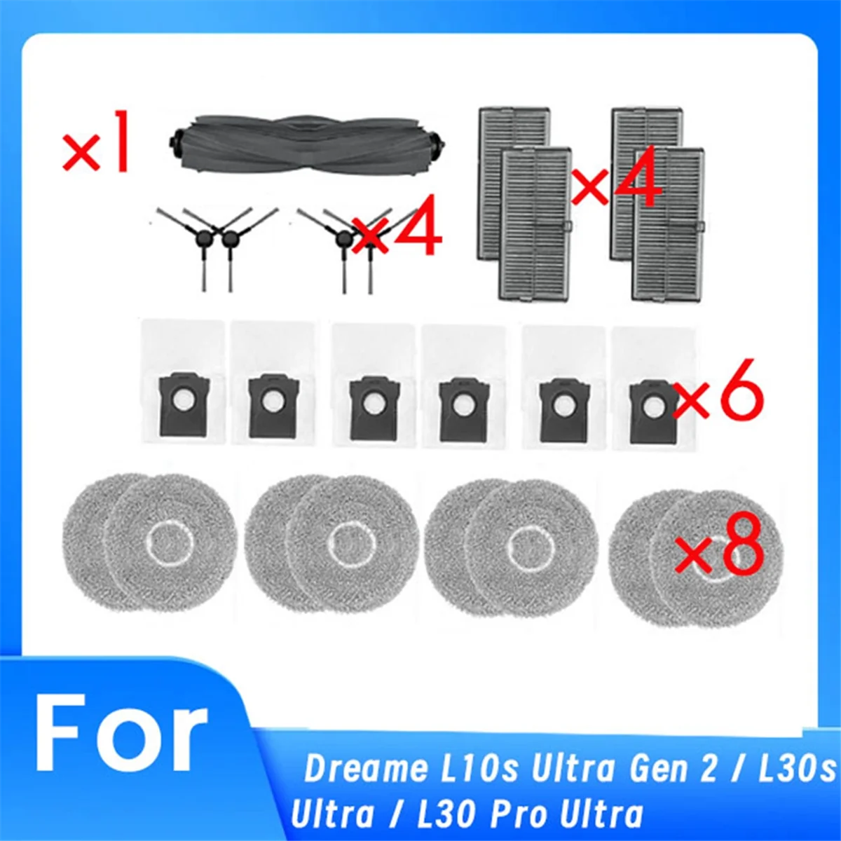 

A52QДля Dreame L10s Ultra Gen 2/L30s Ultra/L30 Pro Ultra Робот-пылесос Боковая щетка HEPA-фильтр Швабра Мешок для пыли