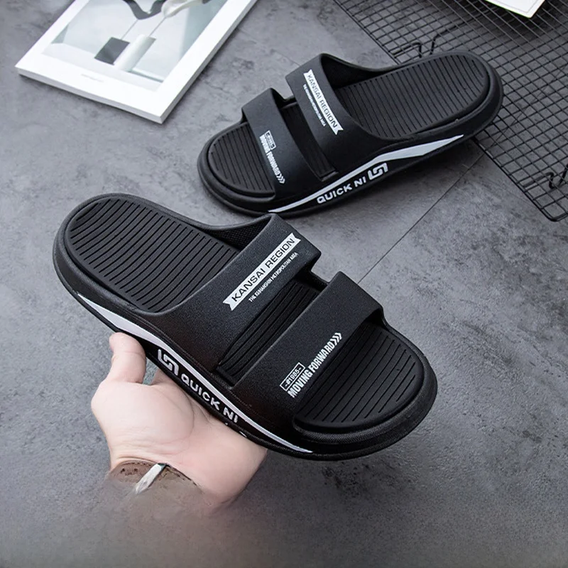 Trendy Summer Slippers Men's Indoor Anti-Slip Wear-Resistant Outdoor Korean Style Home Bathing Flat Sandals Comfortable PVC