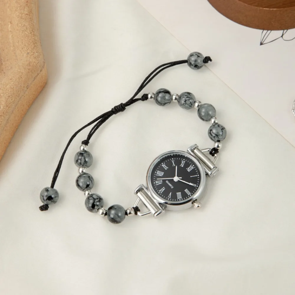 Fashion Beaded Bracelet Watch Adjustable Strap Pendant Quartz Watch Wristwatch Women Girls