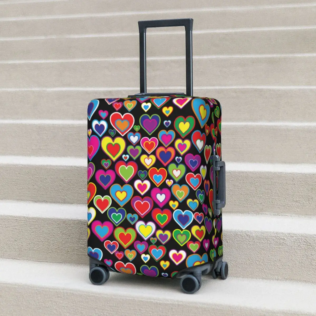 Rainbow Of Hearts Suitcase Cover Holiday Fun Vibrant Art Print Strectch Luggage Accesories Travel Protector