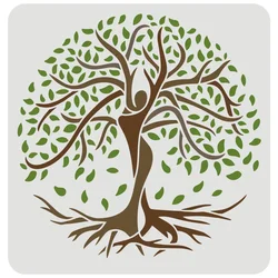 Tree of Life Stencils Decor Template Tree in Human Shape Drawing Painting Stencil Square Reusable Stencil for Art Projects Paint