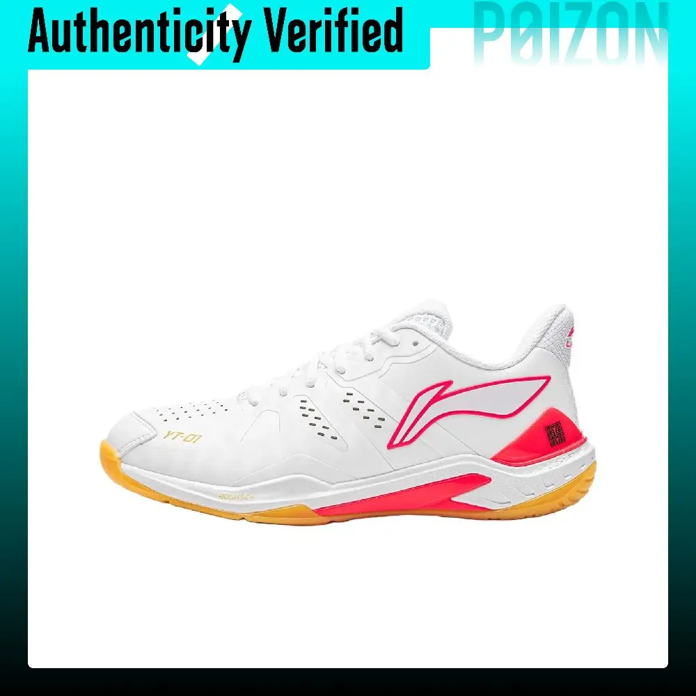 Li Ning Cloud Thunder NEW Synthetic Leather Breathable Rebound Low top Badminton Shoes Unisex White Crystal Red AYZU017-7