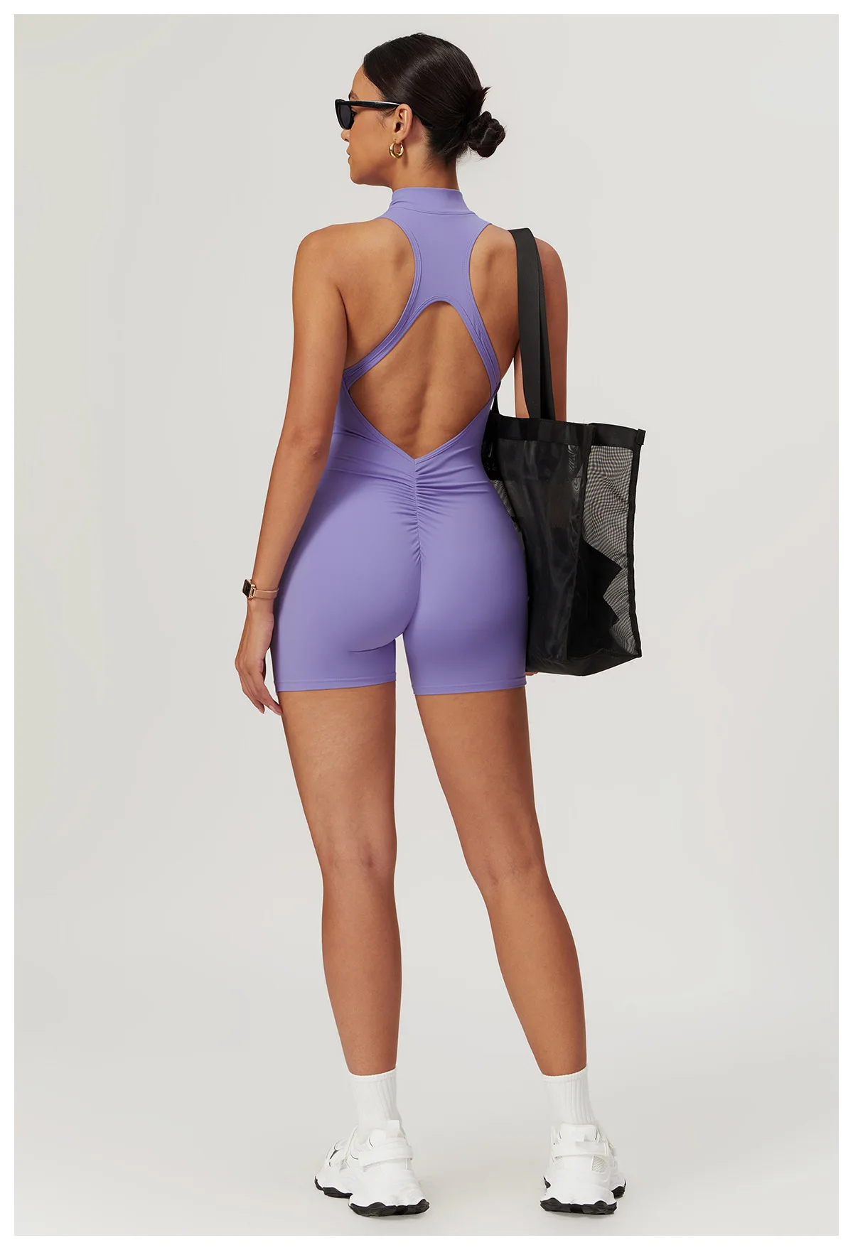 

Womens Workout Romper Zip up Front Padded Cutout Scrunch Sleeveless Slim Fit One Piece Yoga Shorts Jumpsuits Bodycon Bodysuits