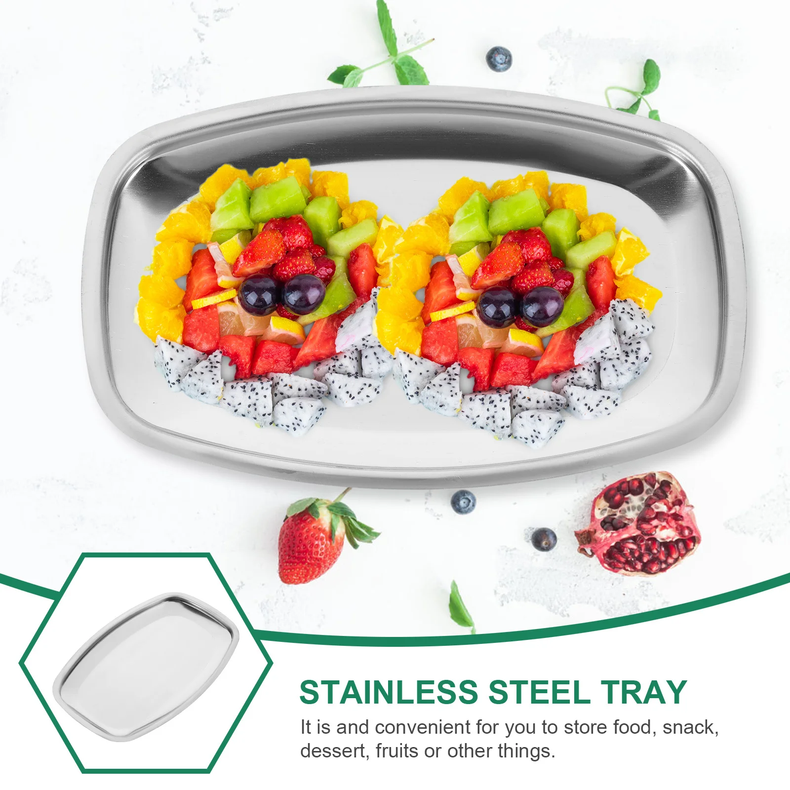 

Stainless Steel Tray Simple Elegant Design Food Holder for Fruits Snacks Storage Easy Carry Serving Tray Dish Towel