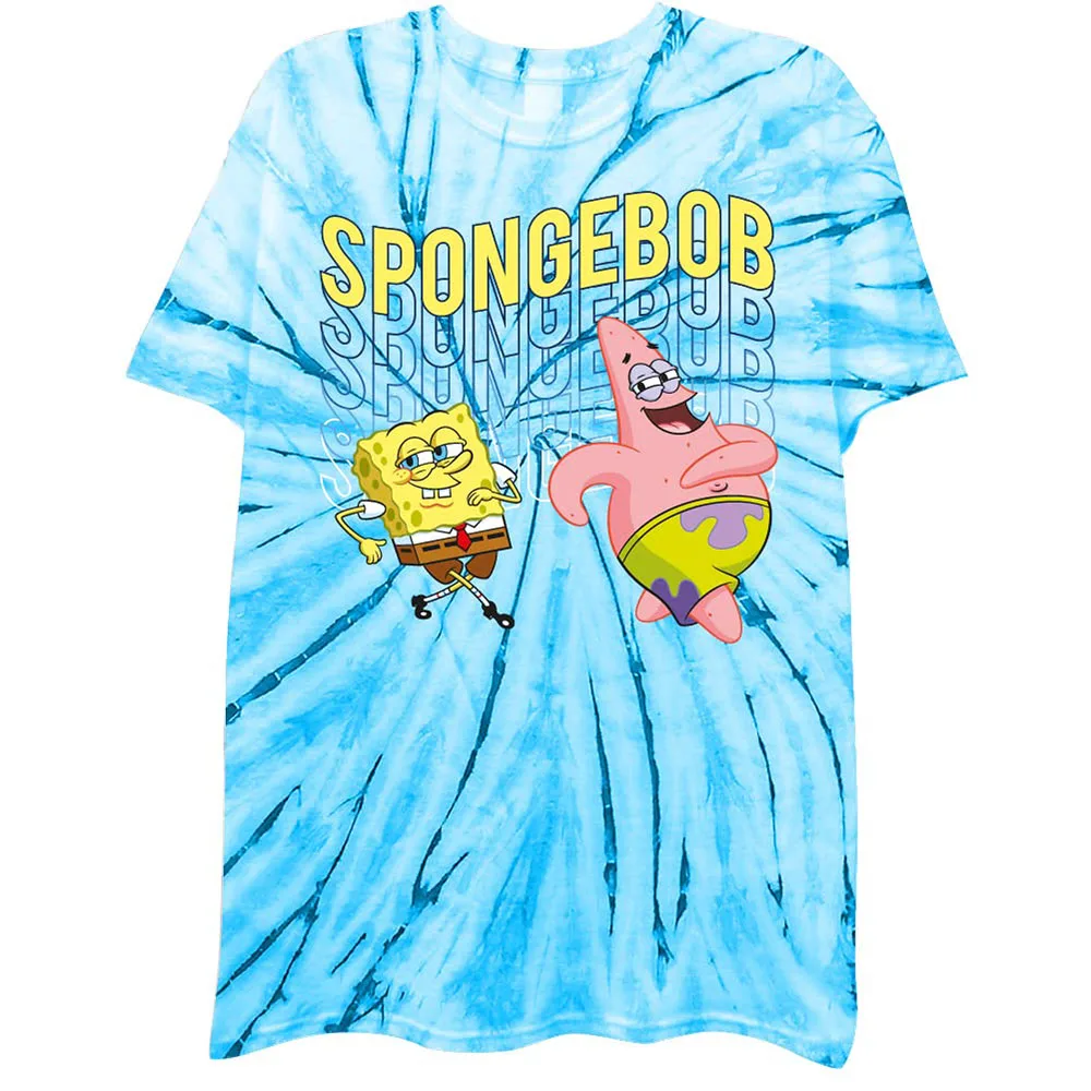 Men\'s SpongeBob tie dye T-shirt, teenagers fashion pie star print short sleeve shirt, children\'s unisex style single top