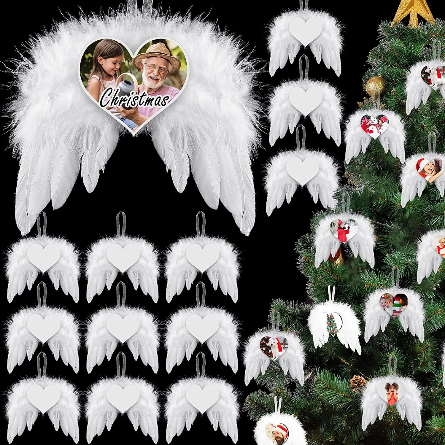 Sublimation Blank Products Pendant White Angel Wings Ornament for Jewelry Keychain Diy Christmas Tree Deco Craft Making Supplies