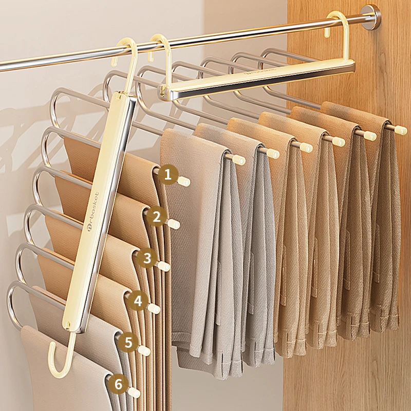 

Magic 6 In 1 Trousers Rack Multi-layer Seamless Folding Pants Hanger Durable Household Pants Racks Wardrobe Storage Space Save