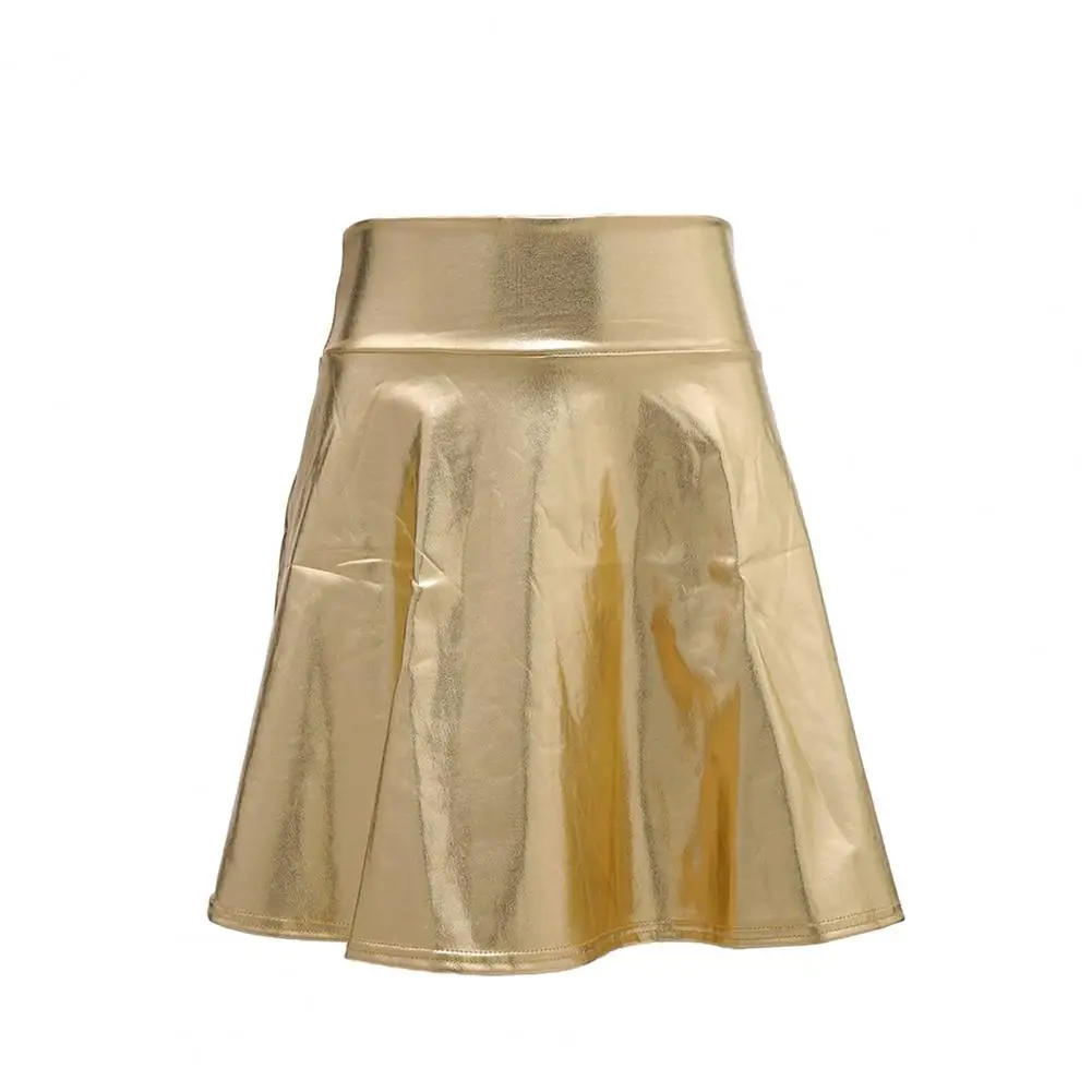 Faux Leren Rok Womrn Glossy A-Line Losse Zoom Hoge Taille Geplooide Performance Cocktail Party Club Mini Rok Pu