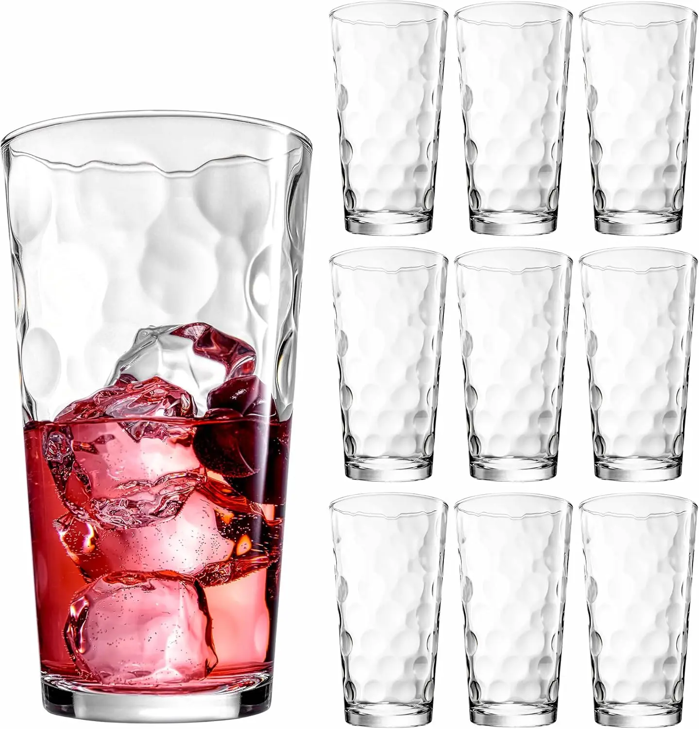 

Set of 10 Highball Glasses, 17 Oz. for Cocktails, Juice, Water - Elegant Design with Inner Bubbles