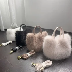 Elegant Faux Fur Women's Handbags Winter Soft Plush Ladies Shoulder Bag Furry Small Messenger Bags Solid Color Female Tote Purse