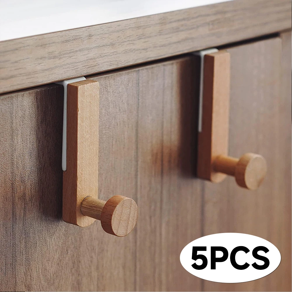 Japanese-style Cabinet Door Back Hook Hanging Coat Rack Clothes Hat Towel Hanger Kitchen Wooden Storage Hook Multi-Purpose Hook