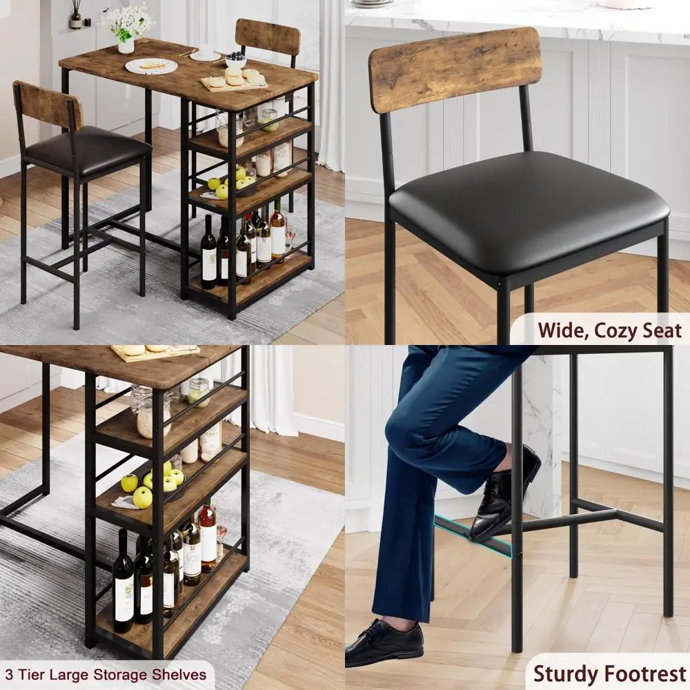 

Набор обеденных столов CABIHOME на 2 кухонных стола и мягкие стулья на 2 шт., набор барных столов с 3 большими стульями S