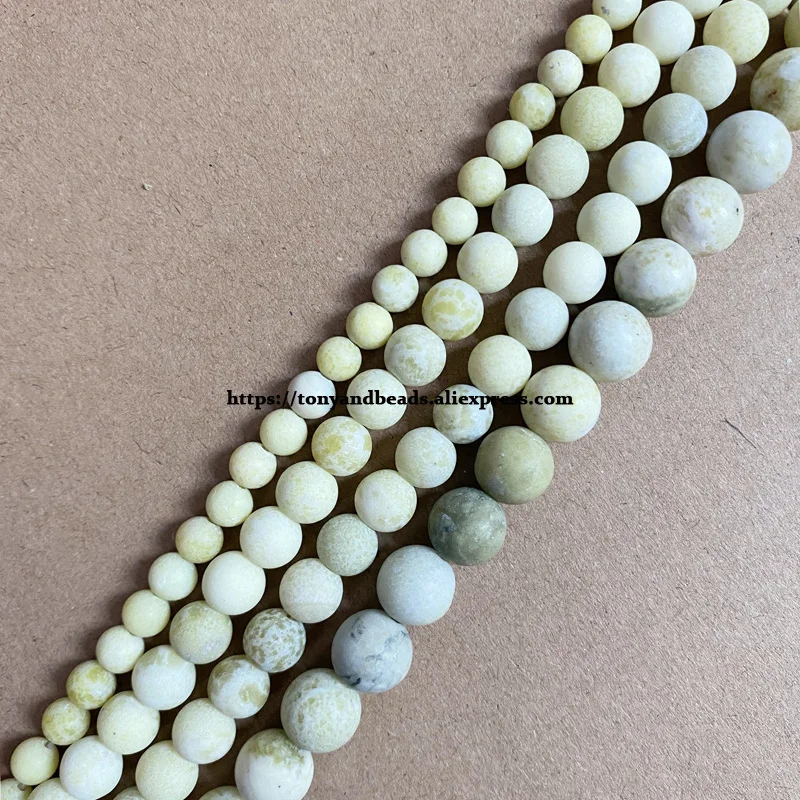 Natural Stone Matte Lemon Jasper Round Loose Beads 15