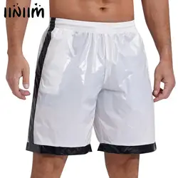 Swimwear Mens Wet Look Swim Boxer Shorts Drawstring Elastic Waist Pockets Bodybuilding Beach Shorts Swimming Trunks Loungewear