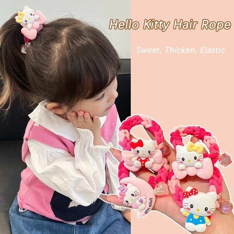 Cartoon Cute Color Weave Ponytail Hair Rope Hello Kitty Hair Tie Creative High Elastic Rubber Bands Girl Sweet Hair Accessories