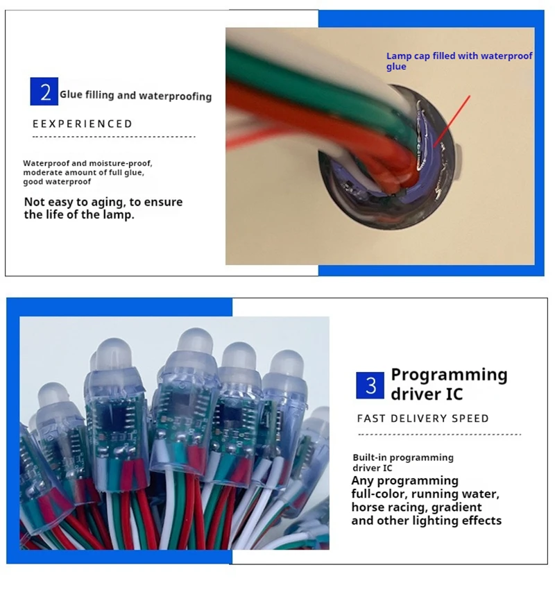 DC5V 50pcs WS2811 Pixels Digital Addressable LED String Lights Waterproof RGB Full Color 12mm DC 5V for Christmas design