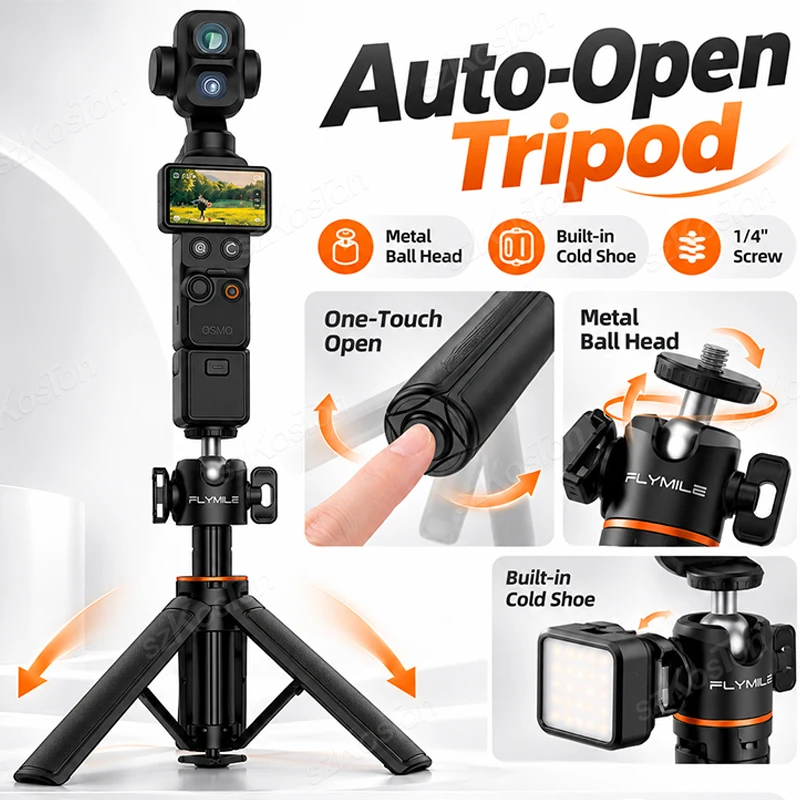 Action Camera Tripod Selfie Stick for GoPro 13 12 11 10 9 DJI Osmo Action 6 5 4 Pocket 3 4 4P Insta360 X6 X5 Luna Accessories