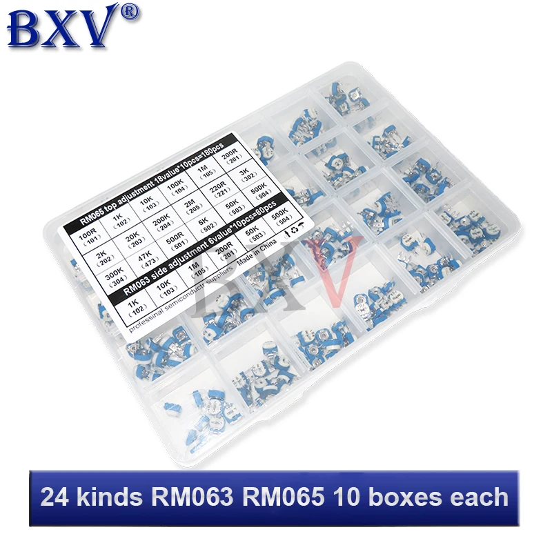 

240 шт./компл. RM065 100R-2 м 24 значения RM063 углеродная пленка горизонтальный тройной потенциометр ассортимент комплект переменный резистор BXV