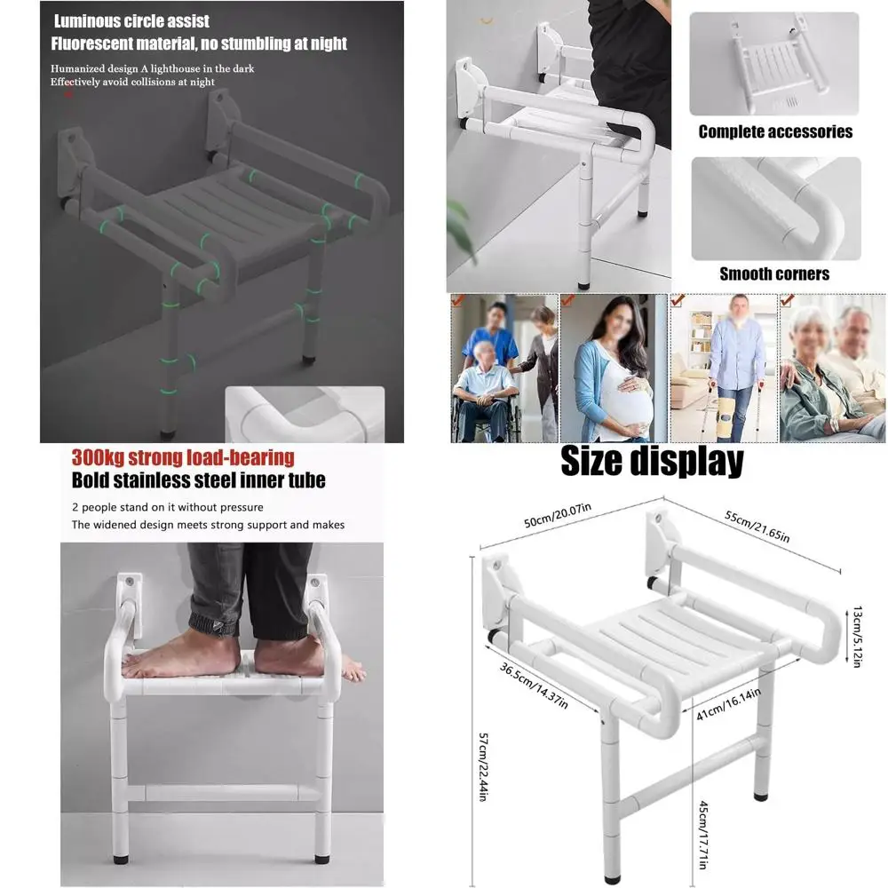

Wall Mounted Folding Shower Seat for Elderly Disabled Pregnant Women Bathroom Chair Stool with Screw in Installation Fold Up Bat