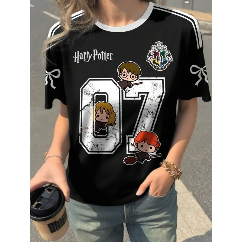 Camiseta con Personajes de Harry Potter, Linda, para Hombre y Mujer, Estilo Kawaii, Manga Corta, Holgada, Informal, Vintage, con Gráficos de Anime