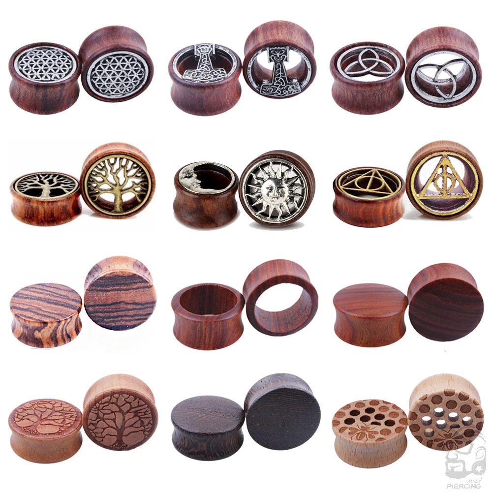 2pcs Organic Wood Meat Tunnel Ear Piercings Earlets Saddle Woodern Earring Expander for Women Men Double Flares Ear Gauges 8-25m