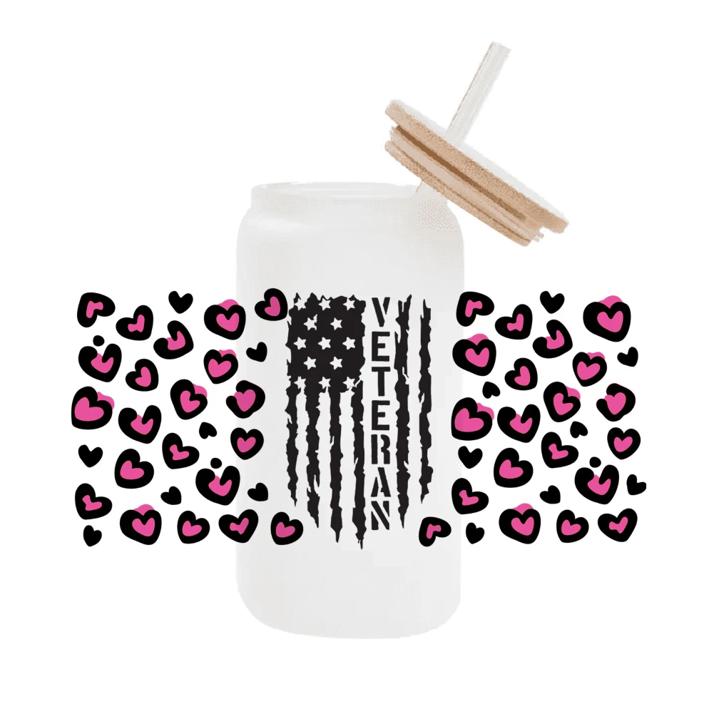 America patriotic soldier 3D UV DTF Wraps Transfer Sticker DIY For 16oz Libbey Glass Cup Waterproof Wrap Transfers Decals  Cup