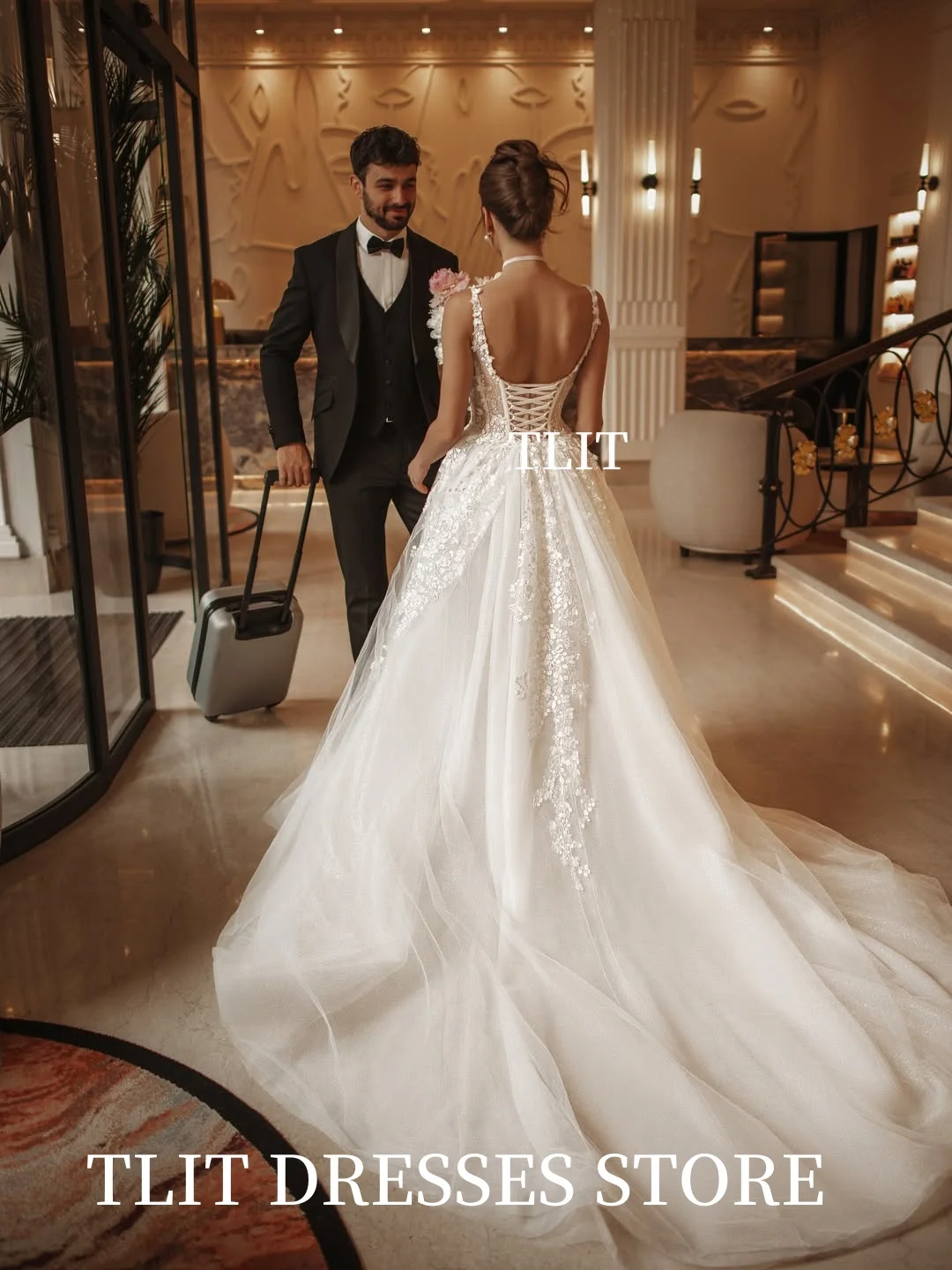 TLIT Роскошные кружевные свадебные платья трапециевидной формы на заказ без бретелек فساتين زفاف Свадебные платья с аппликациями и цветами с высоким разрезом