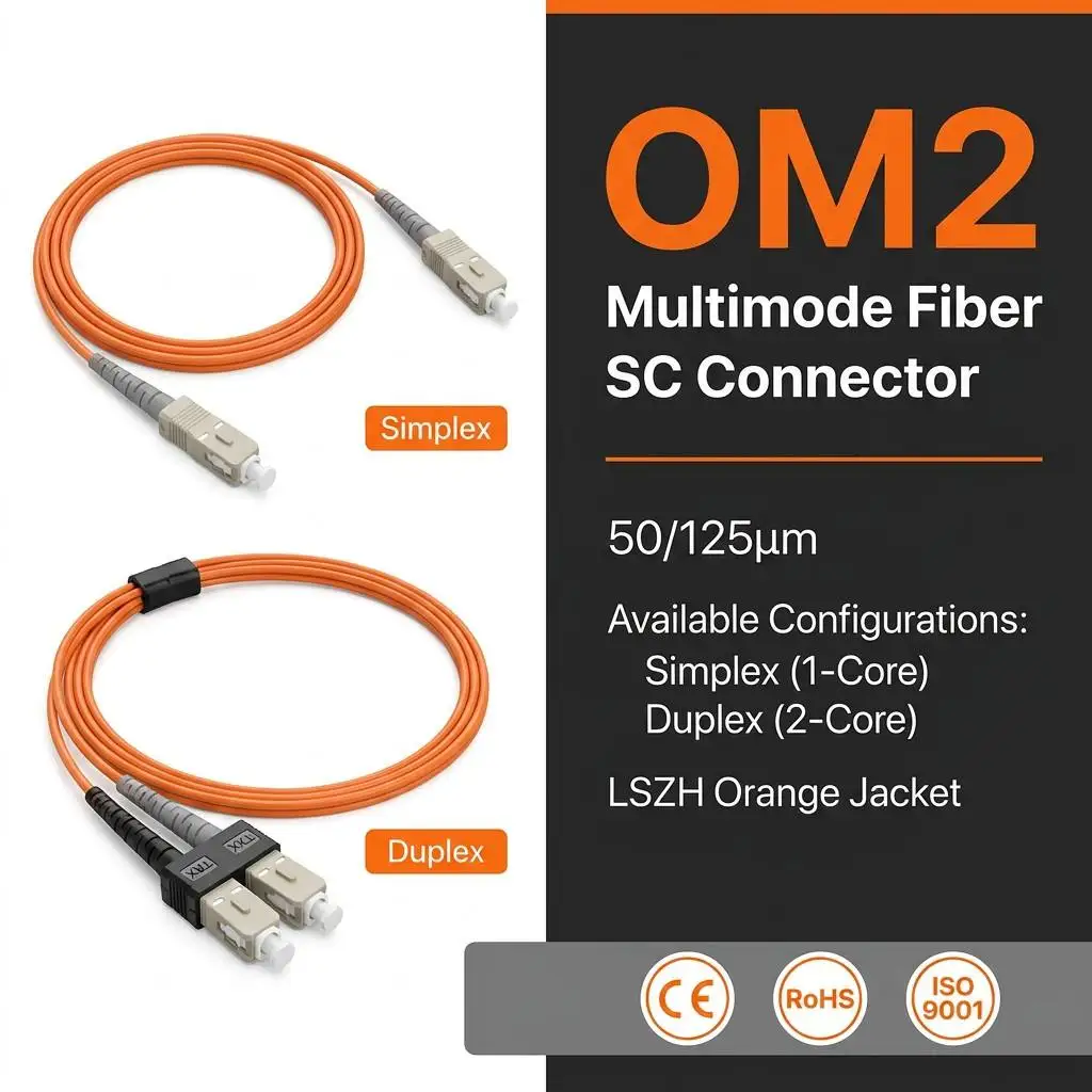 OM2 Multimode Simplex Duplex SC-SC Fiber Patch Cable LSZH 50/125µm 0.5M-50M 1Gbps Fiber Optic Jumper for LAN CCTV
