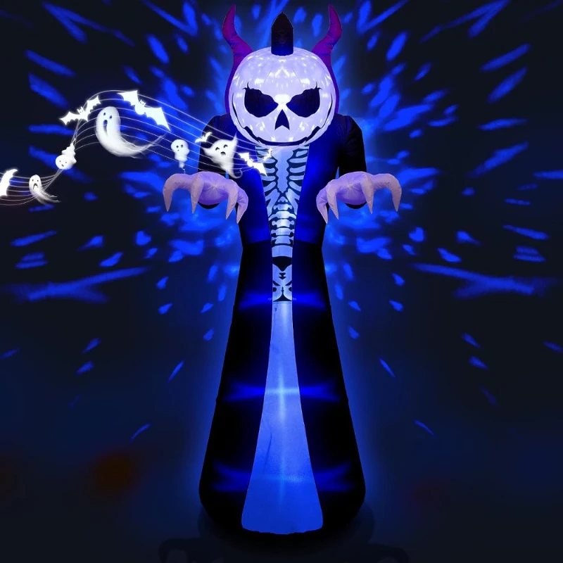 

10FTOutdoor Halloween Inflatables Grim Reaper Ghost with Induction Horn Will Scream,Yard Decorations with Flame Projection